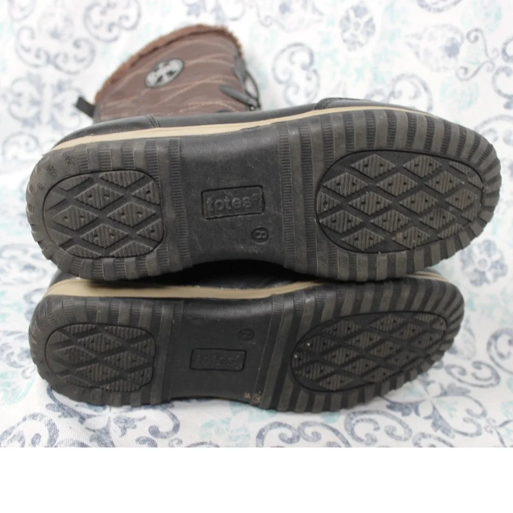 Totes Insulated Quilted Waterproof Winter Boots Women's Size 8‎ Brown Fur Lined